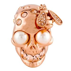ALEXANDER MCQUEEN SKULL 💀 RING WITH BEE 🐝 ROSE GOLD PEARL AND CRYSTAL